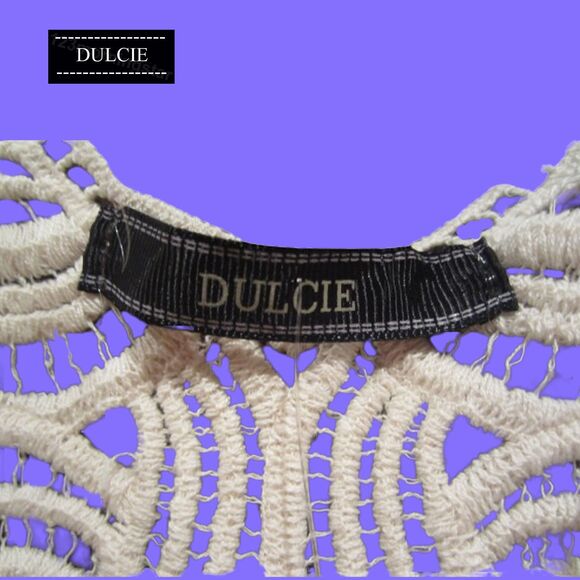 DULCIE NEW Crochet Paisley/Medallion Fringed Hem Overlay Cover-Up Top M - Picture 5 of 12